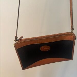 Vintage 1980s Dooney & Bourke Elegant Black and Brown Leather Crossbody Bag